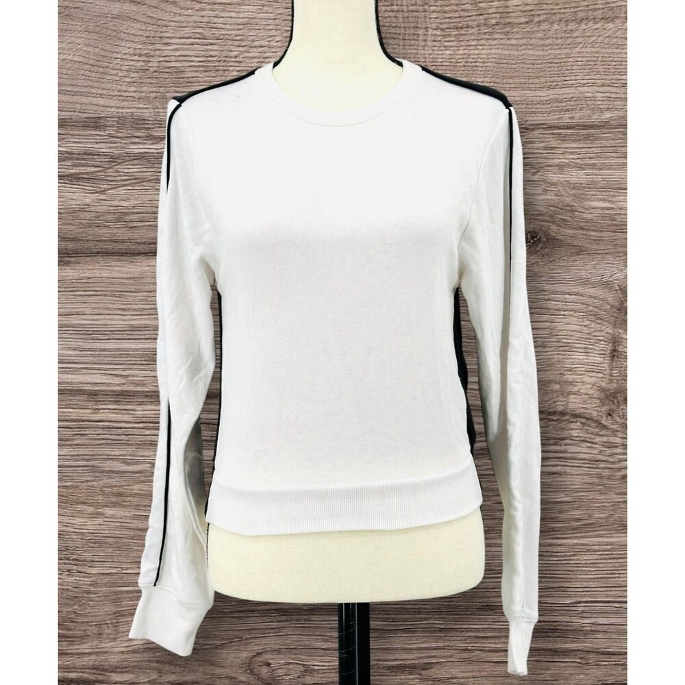 Garage Velour Top ColorBlock Long Sleeve Women's Small White & Black NWT
